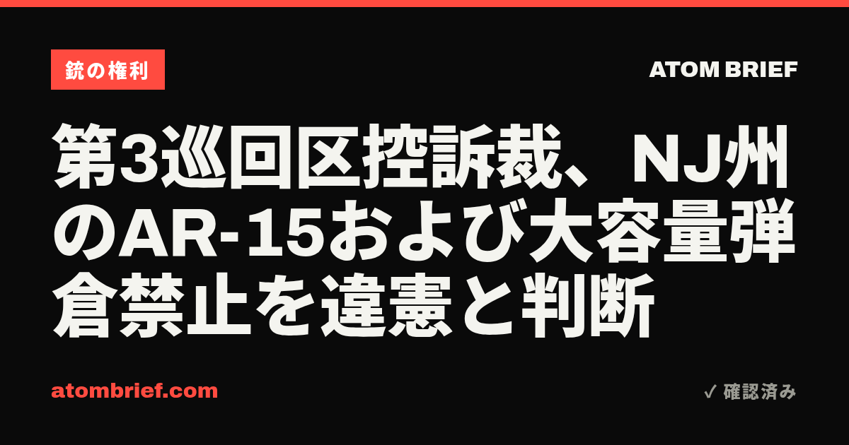 第3巡回区控訴裁、NJ州のAR-15および大容量弾倉禁止を違憲と判断