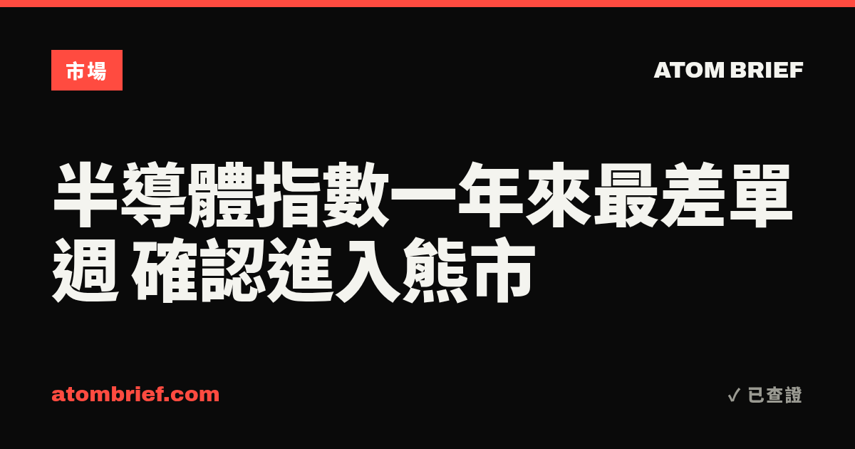 半導體指數一年來最差單週 確認進入熊市