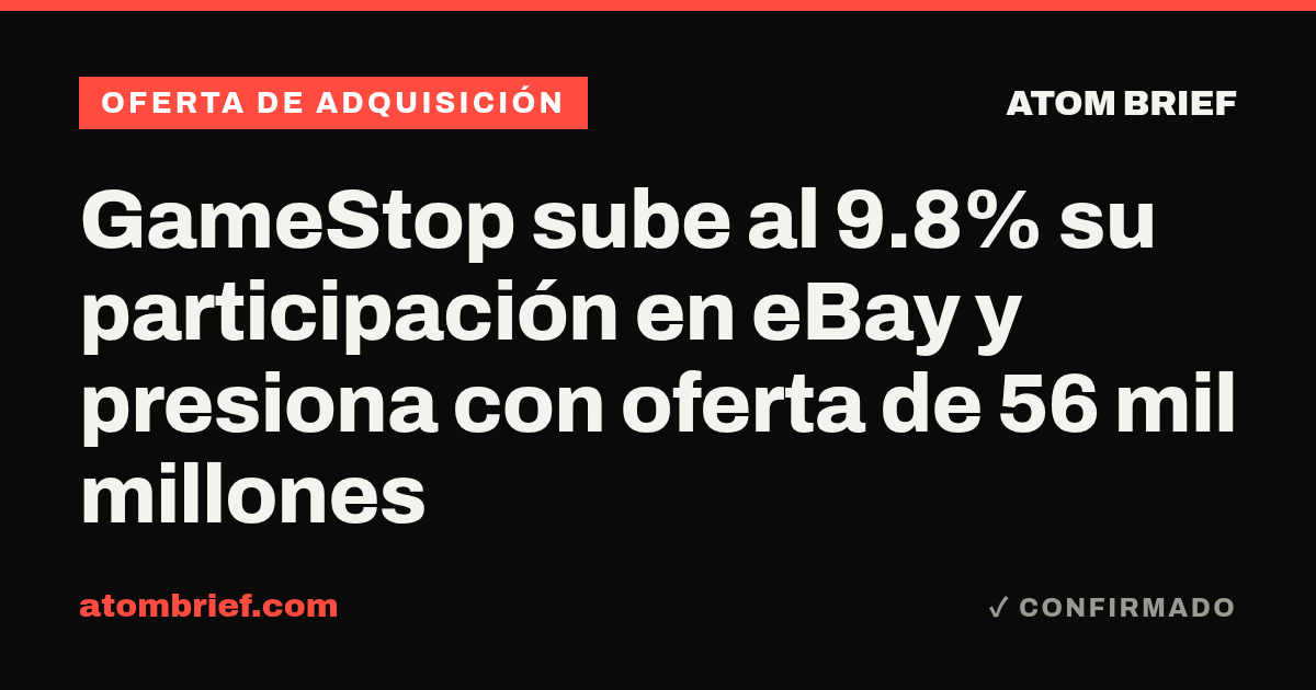 GameStop sube al 9.8% su participación en eBay y presiona con oferta de 56 mil millones