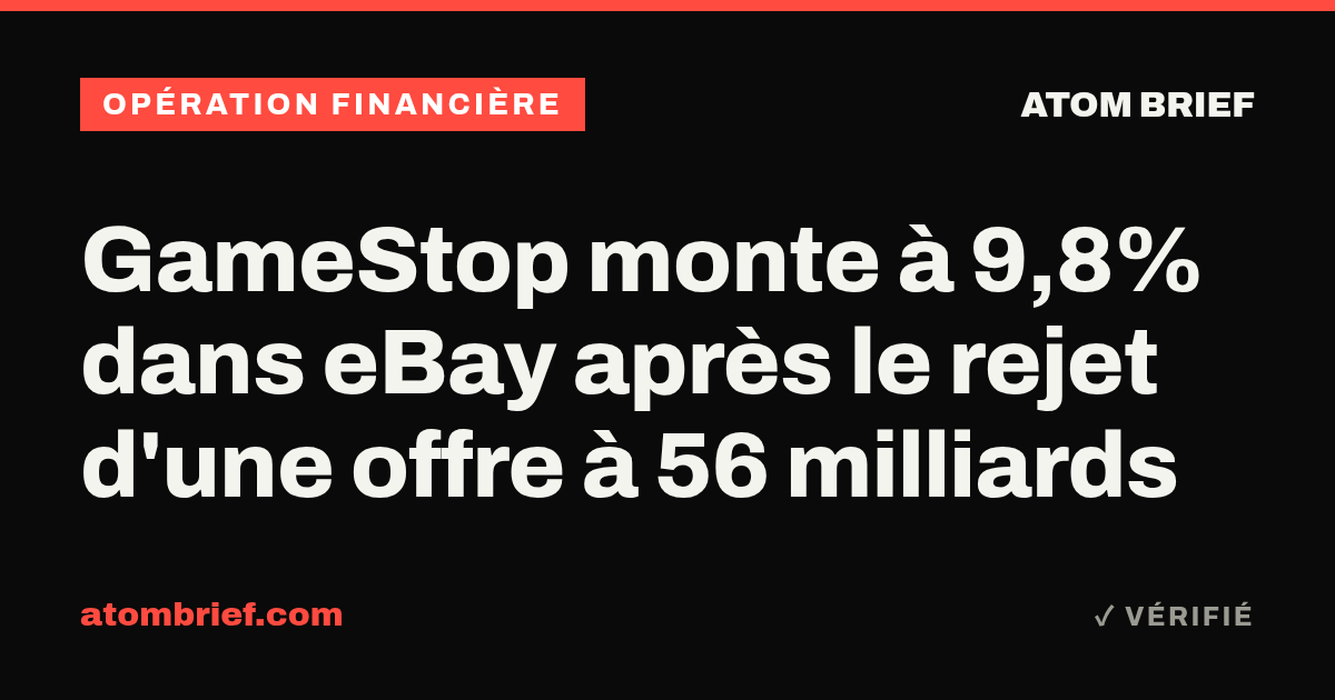 GameStop monte à 9,8% dans eBay après le rejet d'une offre à 56 milliards