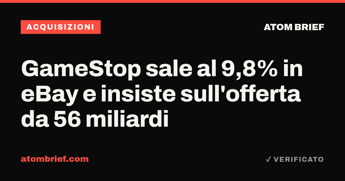 GameStop sale al 9,8% in eBay e insiste sull'offerta da 56 miliardi