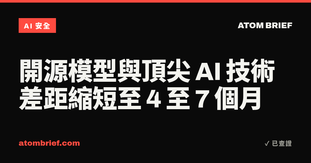 開源模型與頂尖 AI 技術差距縮短至 4 至 7 個月