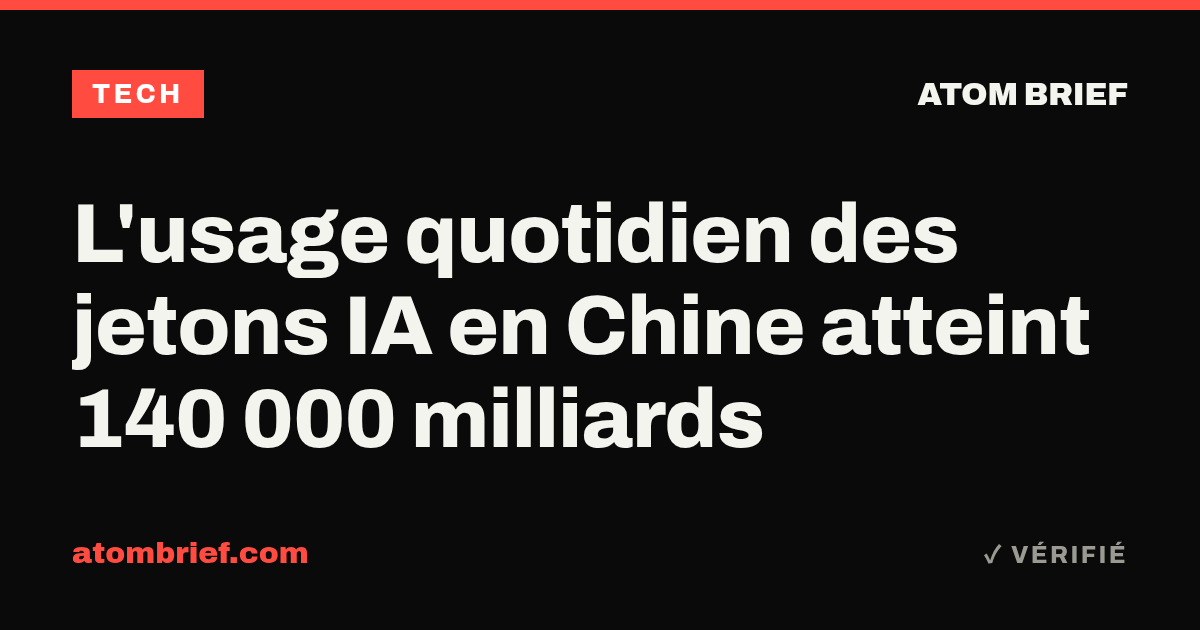 L'usage quotidien des jetons IA en Chine atteint 140 000 milliards