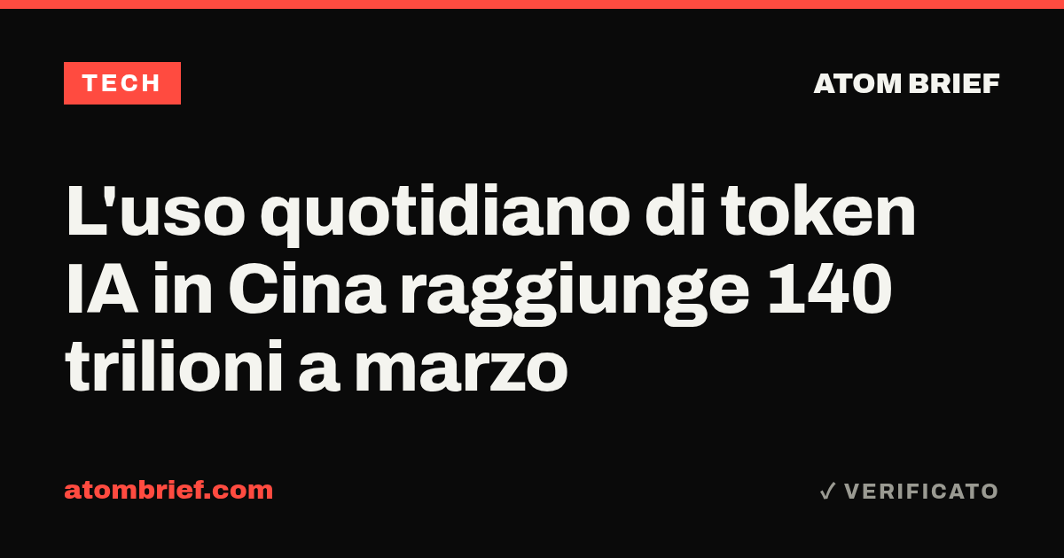 L'uso quotidiano di token IA in Cina raggiunge 140 trilioni a marzo