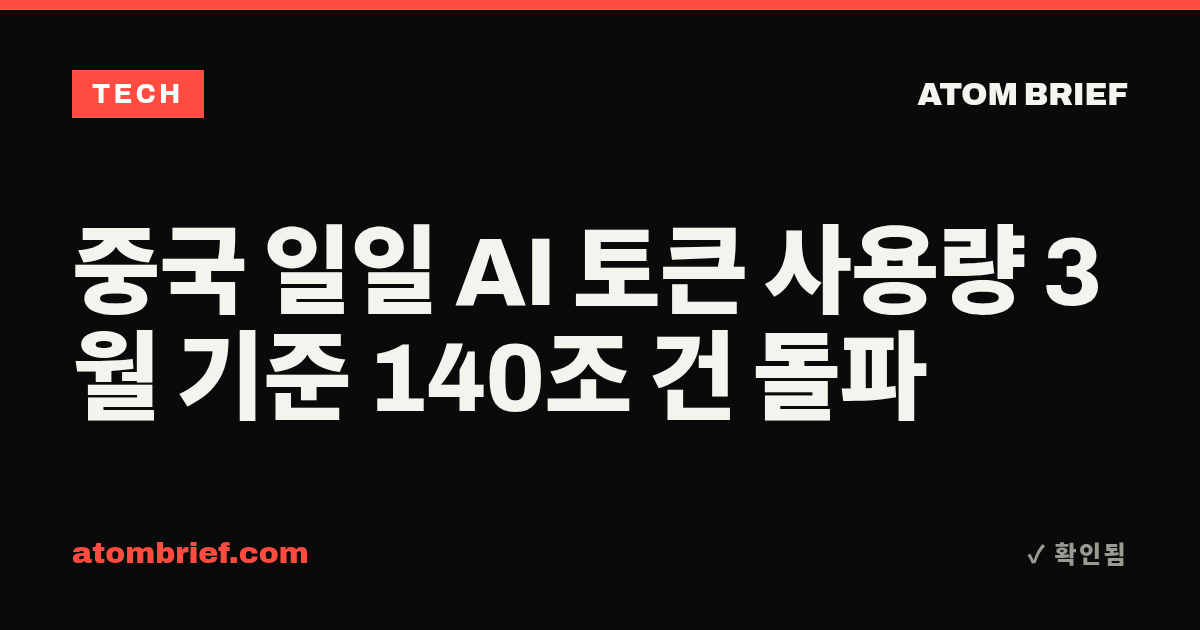 중국 일일 AI 토큰 사용량 3월 기준 140조 건 돌파