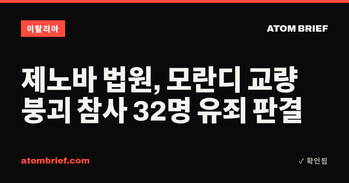 제노바 법원, 모란디 교량 붕괴 참사 32명 유죄 판결