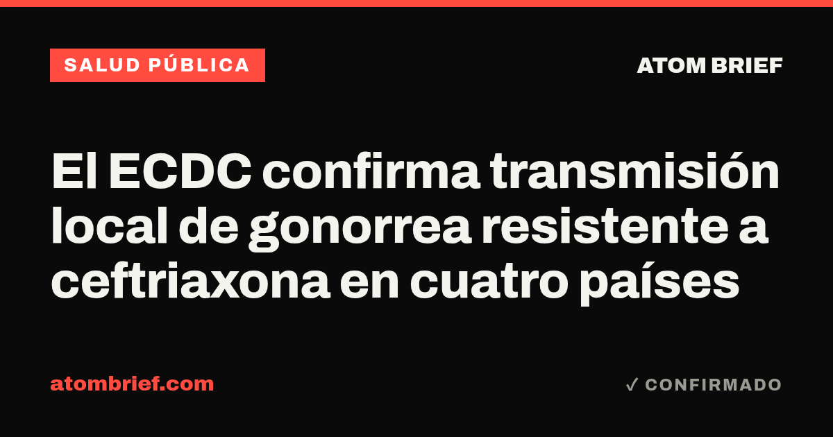 El ECDC confirma transmisión local de gonorrea resistente a ceftriaxona en cuatro países