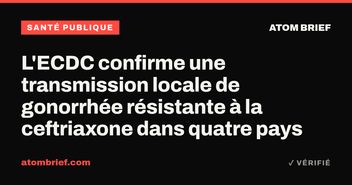 L'ECDC confirme une transmission locale de gonorrhée résistante à la ceftriaxone dans quatre pays