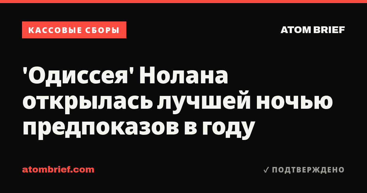 'Одиссея' Нолана открылась лучшей ночью предпоказов в году