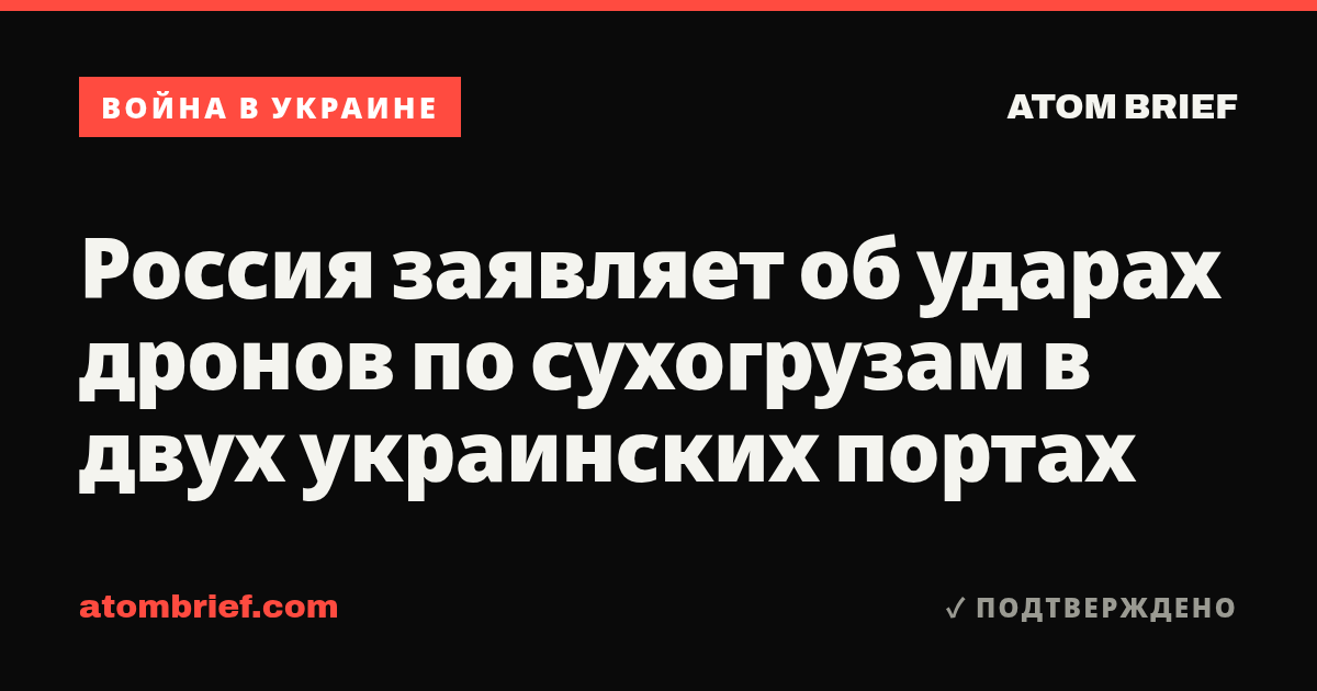 Россия заявляет об ударах дронов по сухогрузам в двух украинских портах