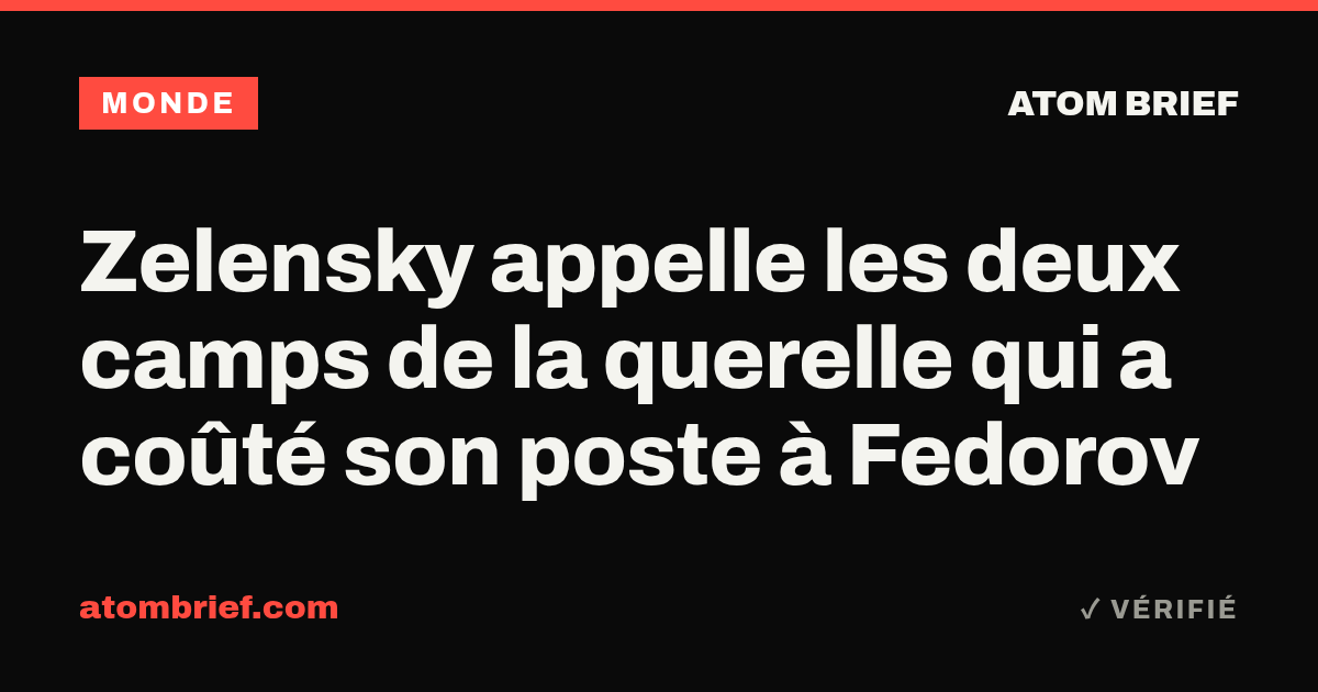 Zelensky appelle les deux camps de la querelle qui a coûté son poste à Fedorov