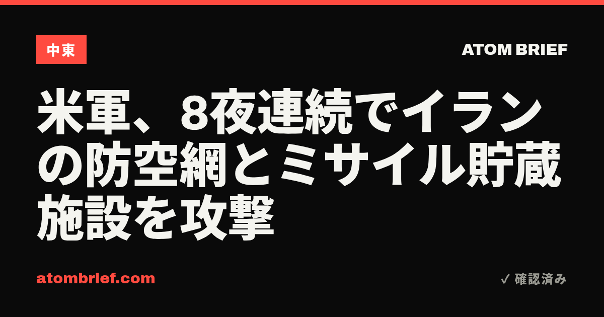 米軍、8夜連続でイランの防空網とミサイル貯蔵施設を攻撃