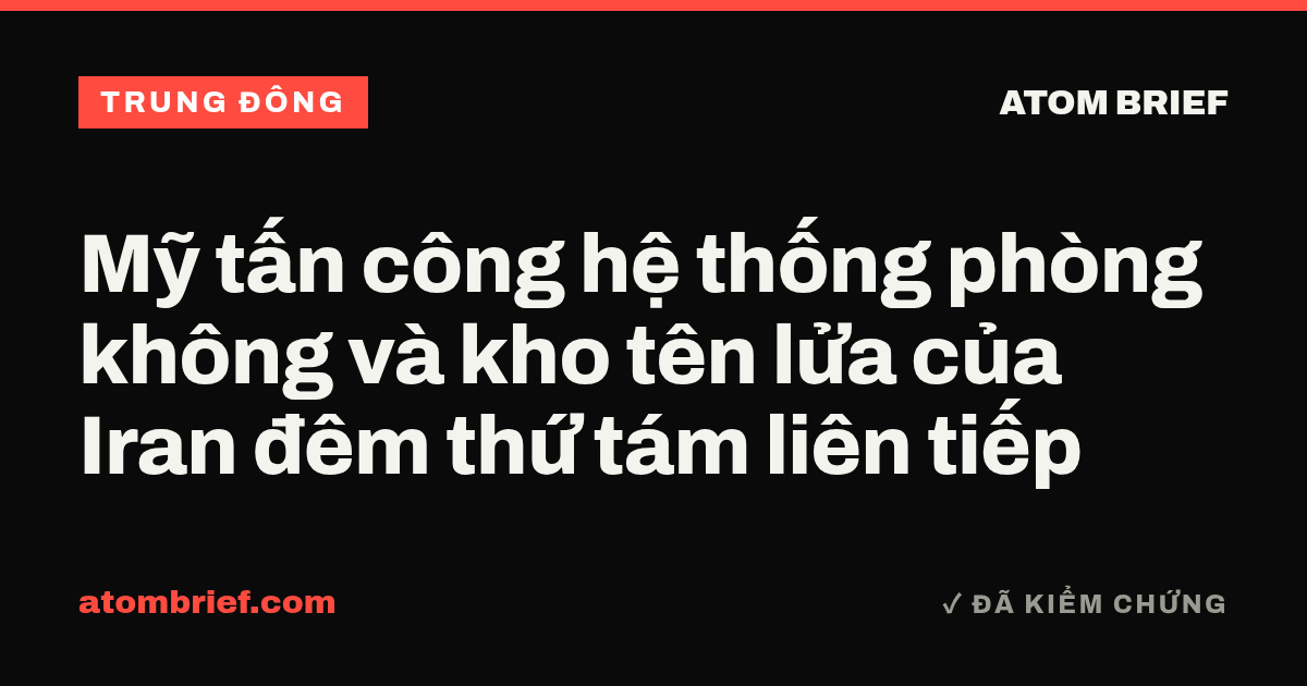 Mỹ tấn công hệ thống phòng không và kho tên lửa của Iran đêm thứ tám liên tiếp