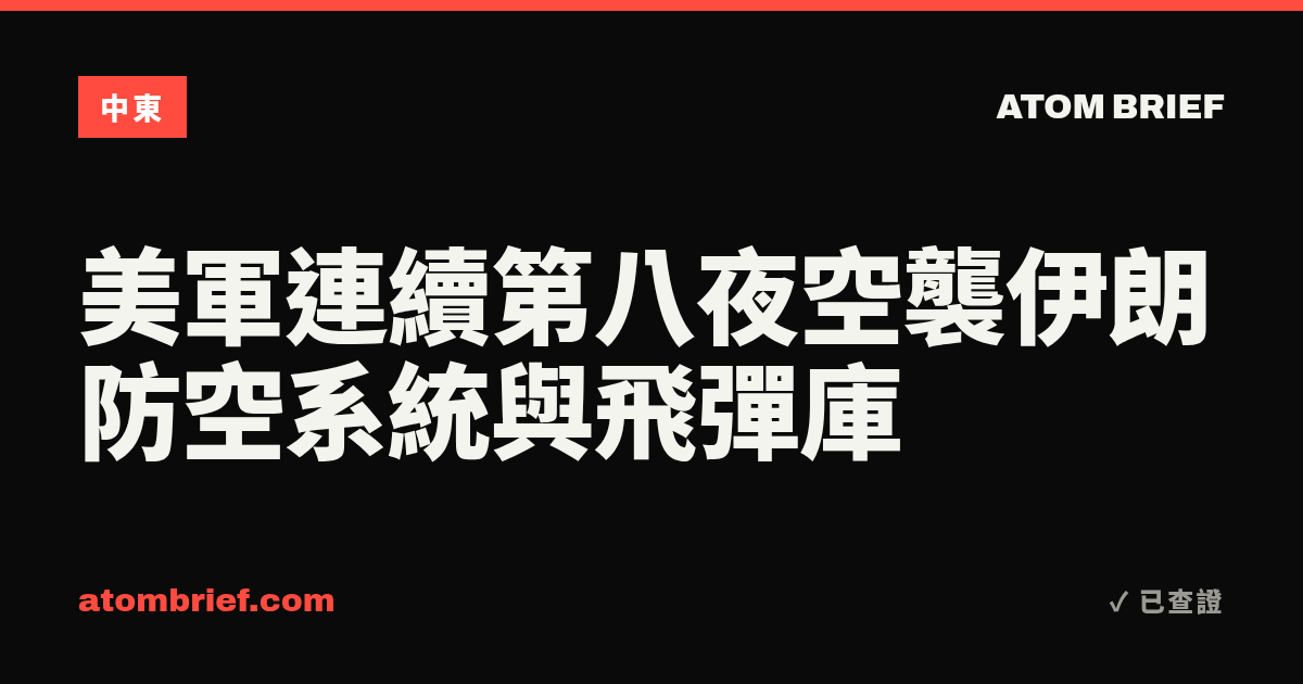 美軍連續第八夜空襲伊朗防空系統與飛彈庫