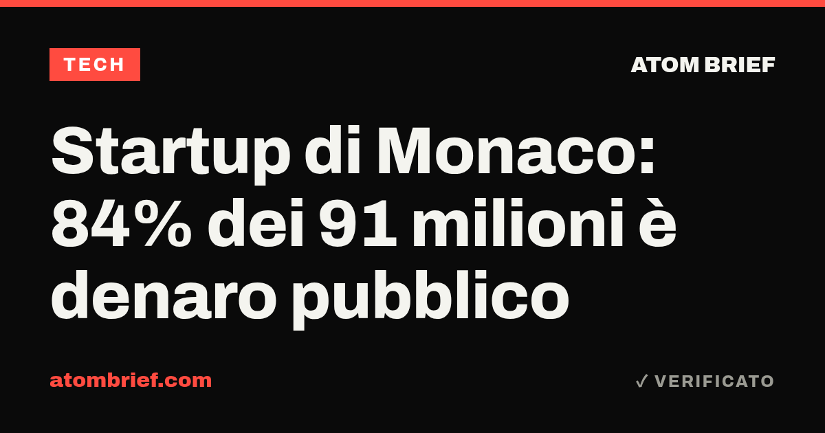 Startup di Monaco: 84% dei 91 milioni è denaro pubblico
