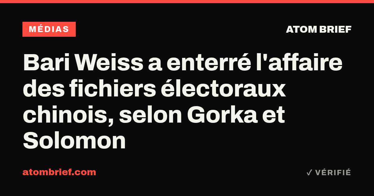 Bari Weiss a enterré l'affaire des fichiers électoraux chinois, selon Gorka et Solomon