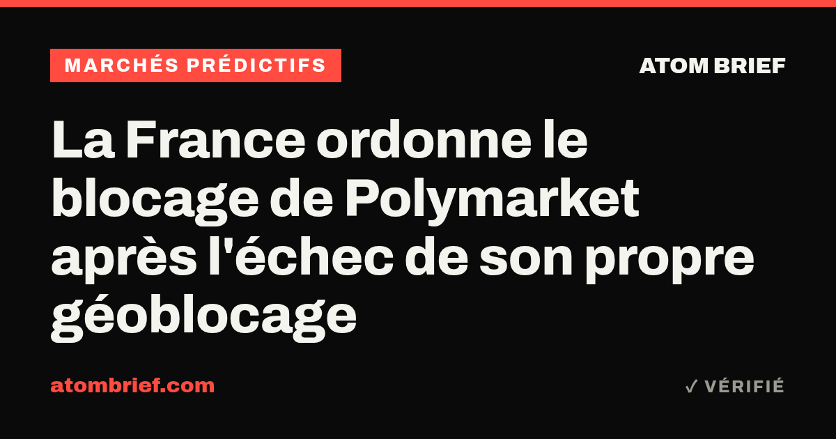 La France ordonne le blocage de Polymarket après l'échec de son propre géoblocage