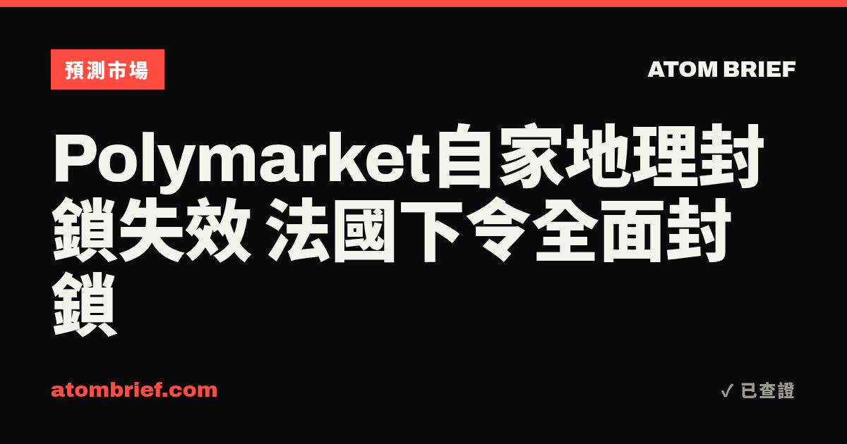 Polymarket自家地理封鎖失效 法國下令全面封鎖