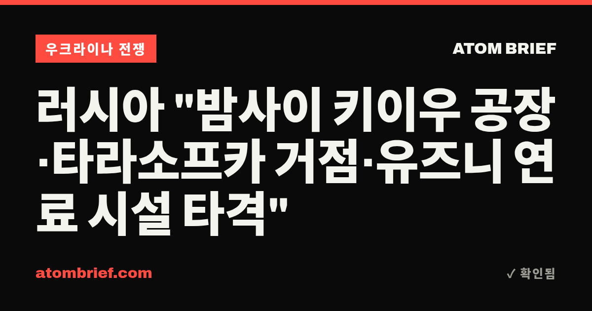 러시아 "밤사이 키이우 공장·타라소프카 거점·유즈니 연료 시설 타격"
