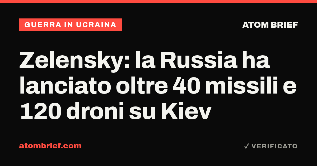 Zelensky: la Russia ha lanciato oltre 40 missili e 120 droni su Kiev
