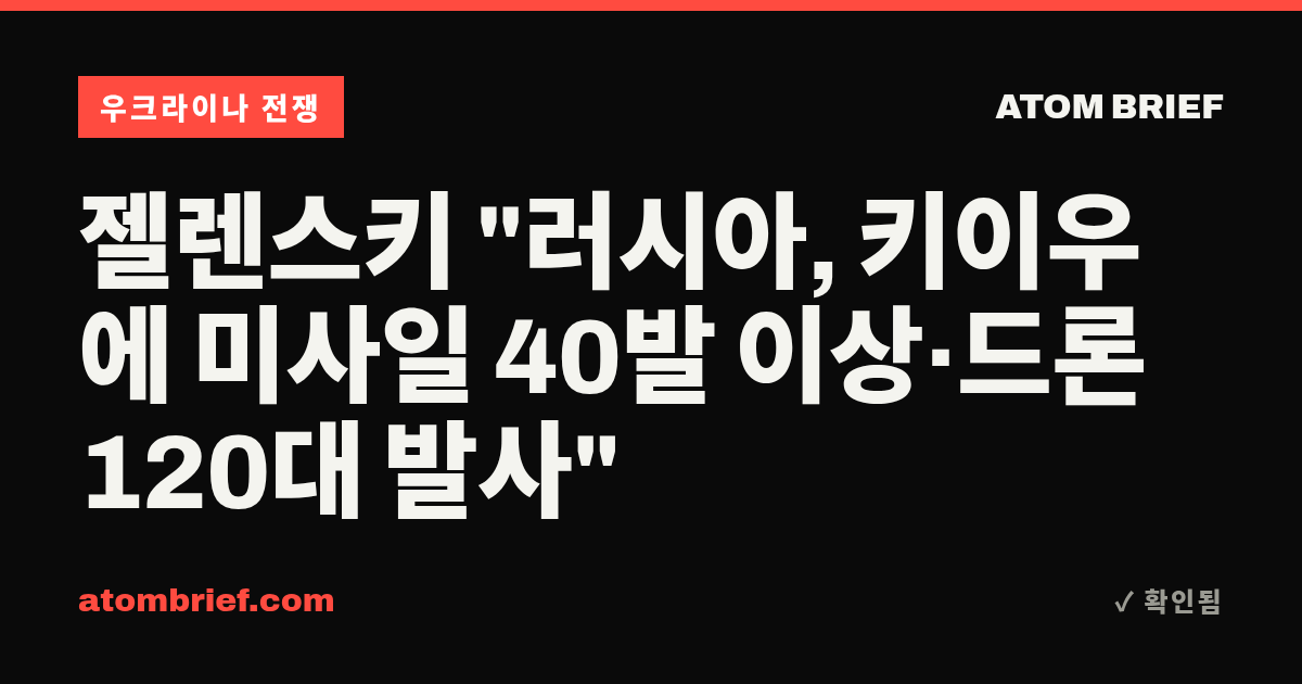 젤렌스키 "러시아, 키이우에 미사일 40발 이상·드론 120대 발사"