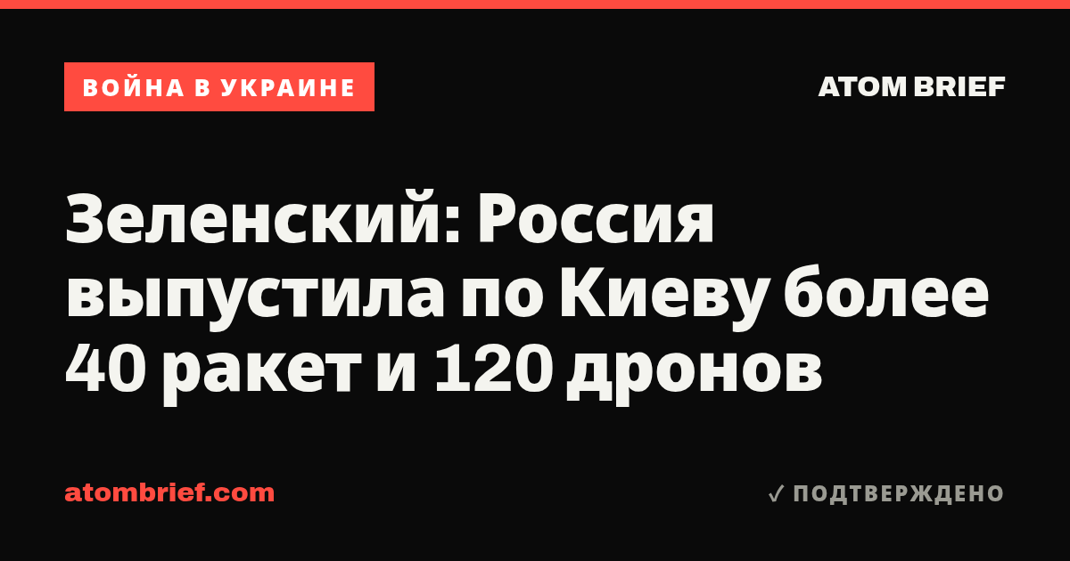 Зеленский: Россия выпустила по Киеву более 40 ракет и 120 дронов