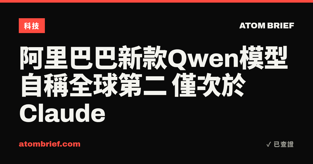 阿里巴巴新款Qwen模型自稱全球第二 僅次於Claude