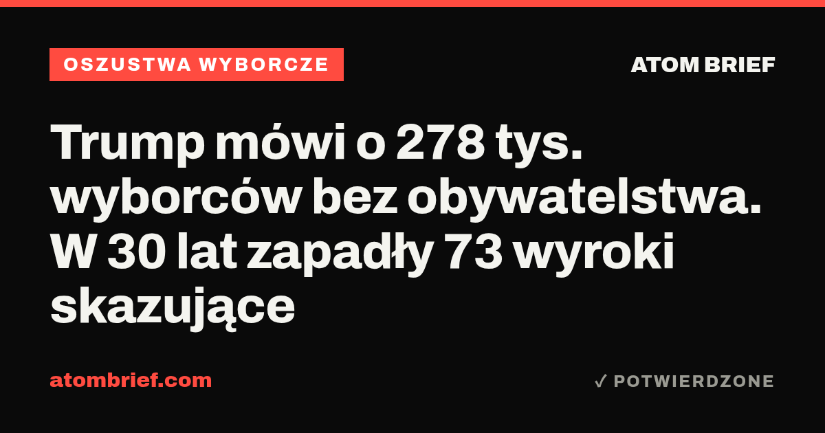 Trump mówi o 278 tys. wyborców bez obywatelstwa. W 30 lat zapadły 73 wyroki skazujące