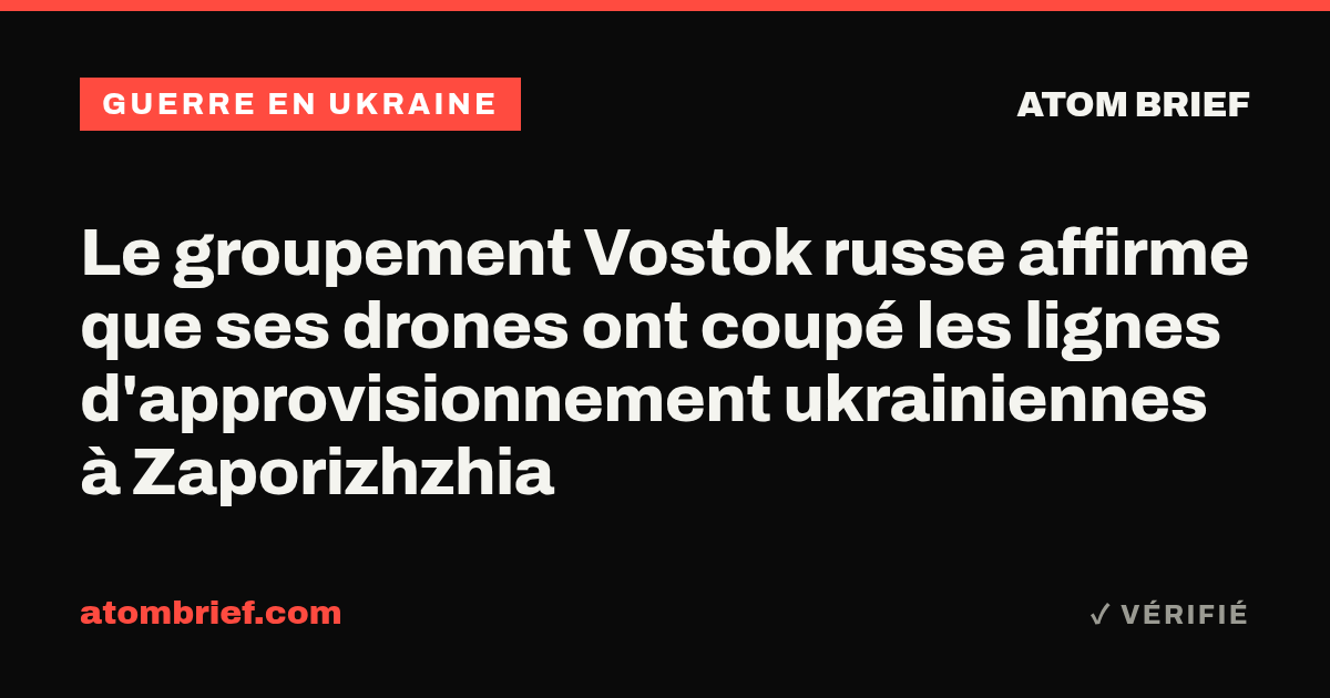 Le groupement Vostok russe affirme que ses drones ont coupé les lignes d'approvisionnement ukrainiennes à Zaporizhzhia