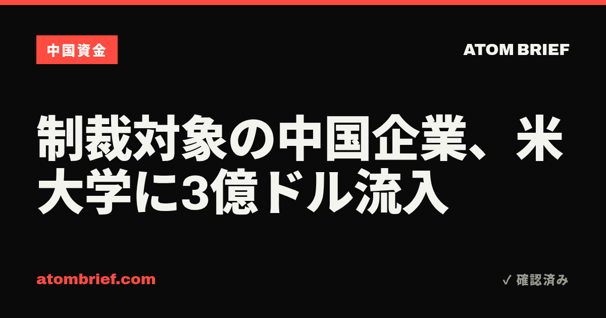 制裁対象の中国企業、米大学に3億ドル流入
