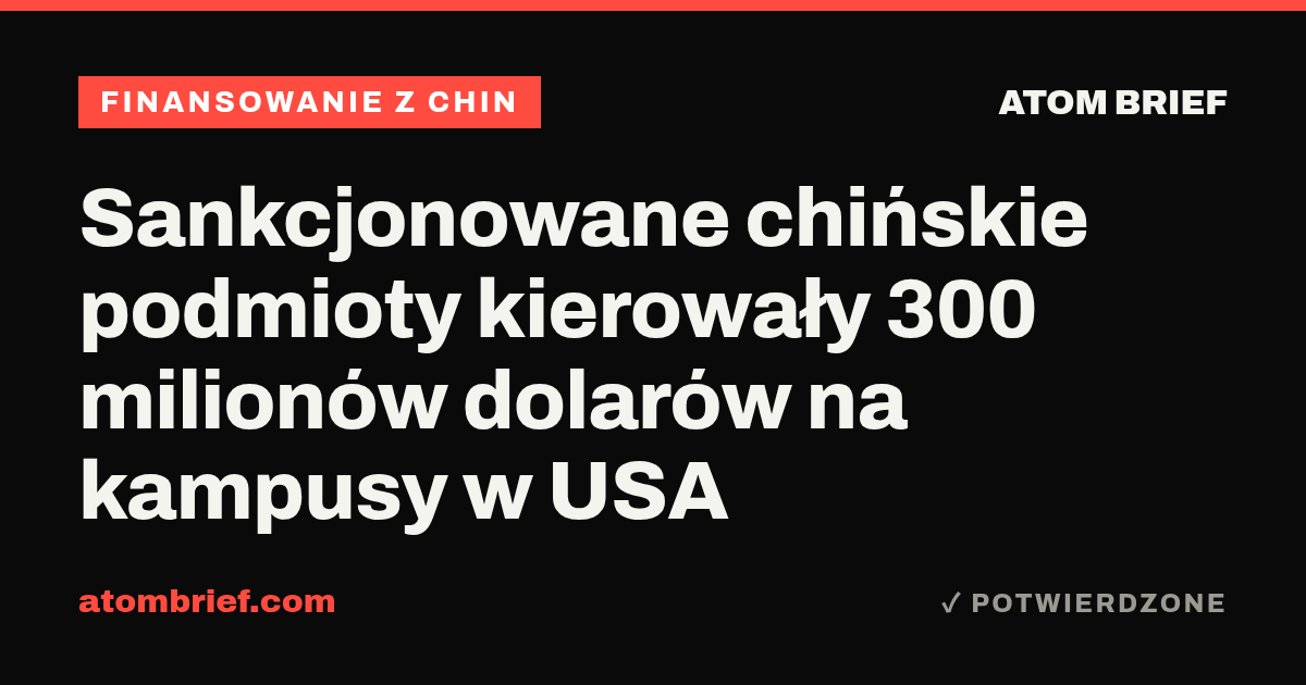 Sankcjonowane chińskie podmioty kierowały 300 milionów dolarów na kampusy w USA