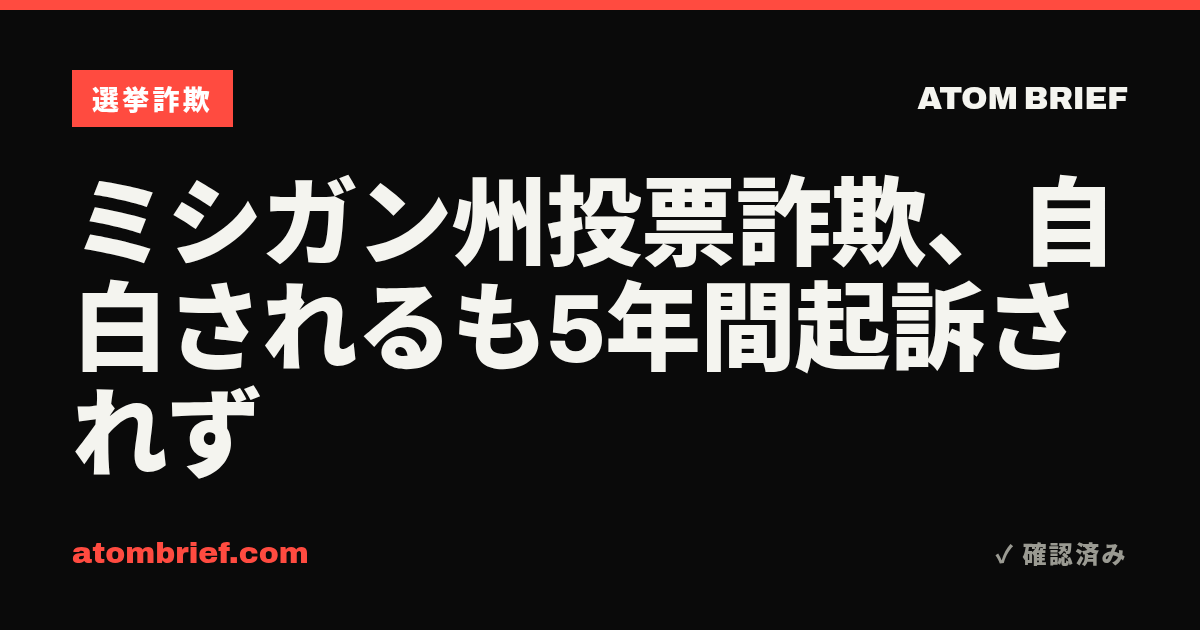 ミシガン州投票詐欺、自白されるも5年間起訴されず