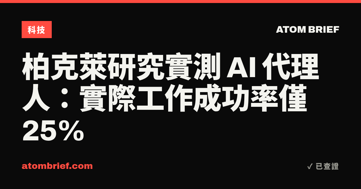 柏克萊研究實測 AI 代理人：實際工作成功率僅 25%