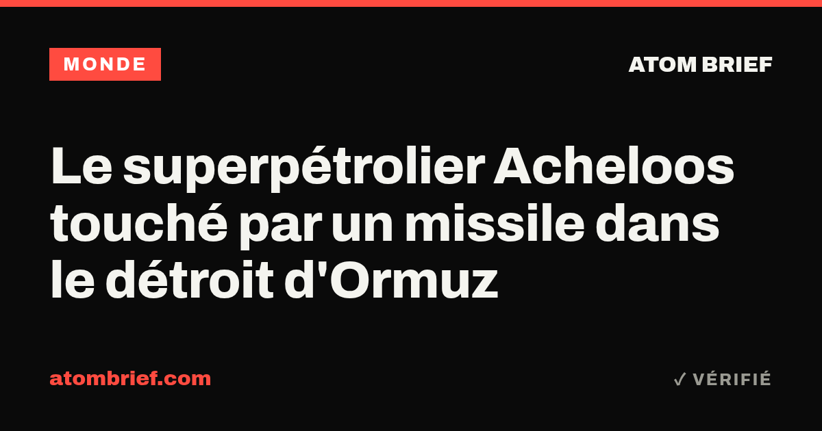 Le superpétrolier Acheloos touché par un missile dans le détroit d'Ormuz