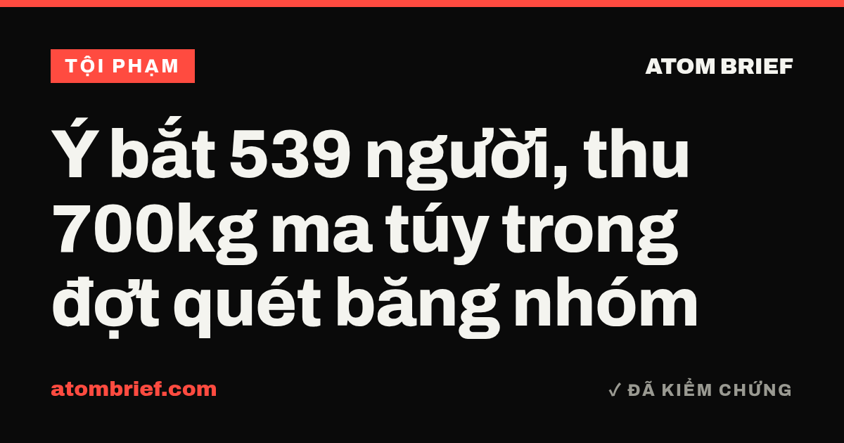 Ý bắt 539 người, thu 700kg ma túy trong đợt quét băng nhóm