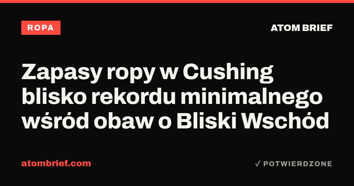 Zapasy ropy w Cushing blisko rekordu minimalnego wśród obaw o Bliski Wschód