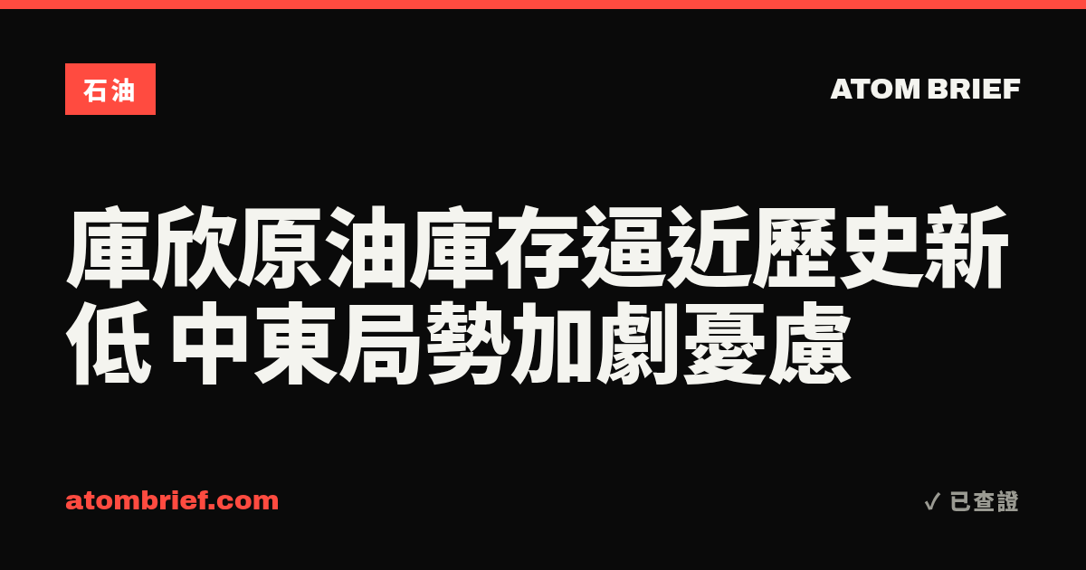 庫欣原油庫存逼近歷史新低 中東局勢加劇憂慮