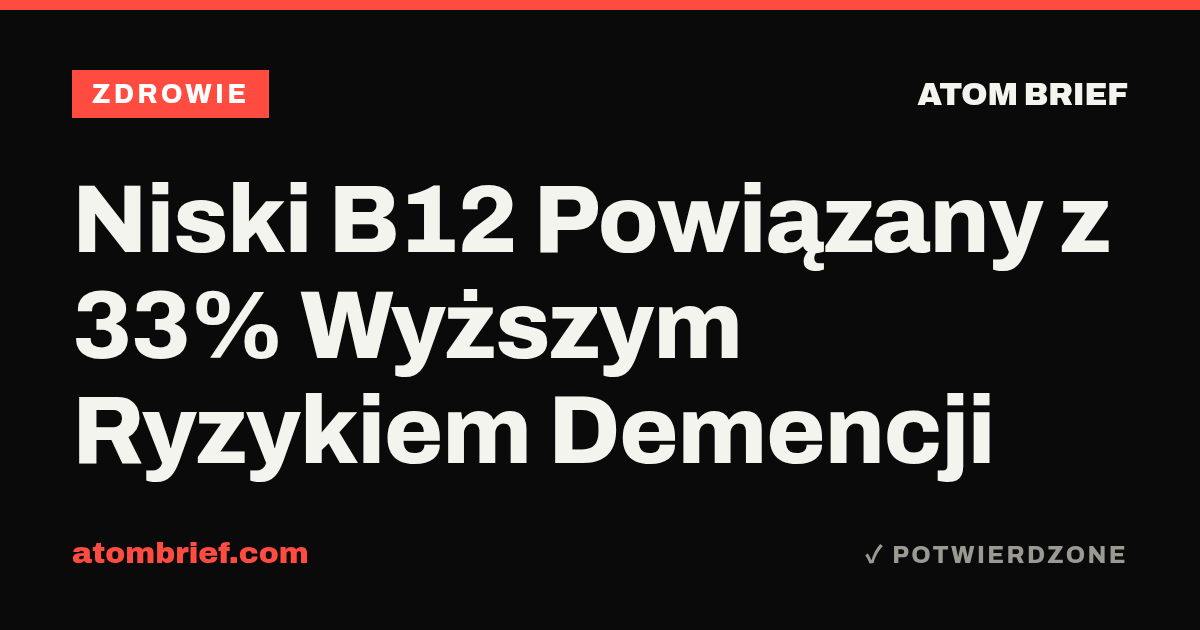 Niski B12 Powiązany z 33% Wyższym Ryzykiem Demencji