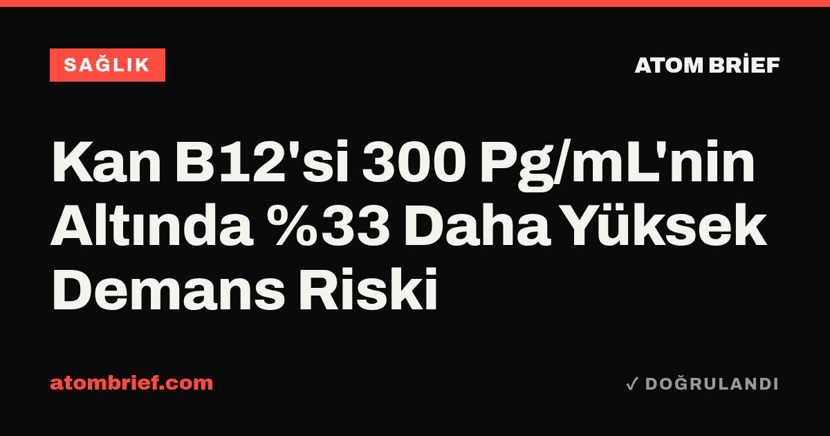 Kan B12'si 300 Pg/mL'nin Altında %33 Daha Yüksek Demans Riski