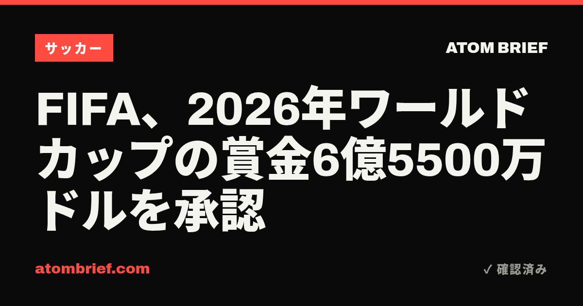 FIFA、2026年ワールドカップの賞金6億5500万ドルを承認