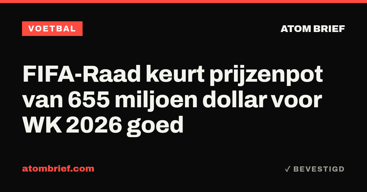 FIFA-Raad keurt prijzenpot van 655 miljoen dollar voor WK 2026 goed
