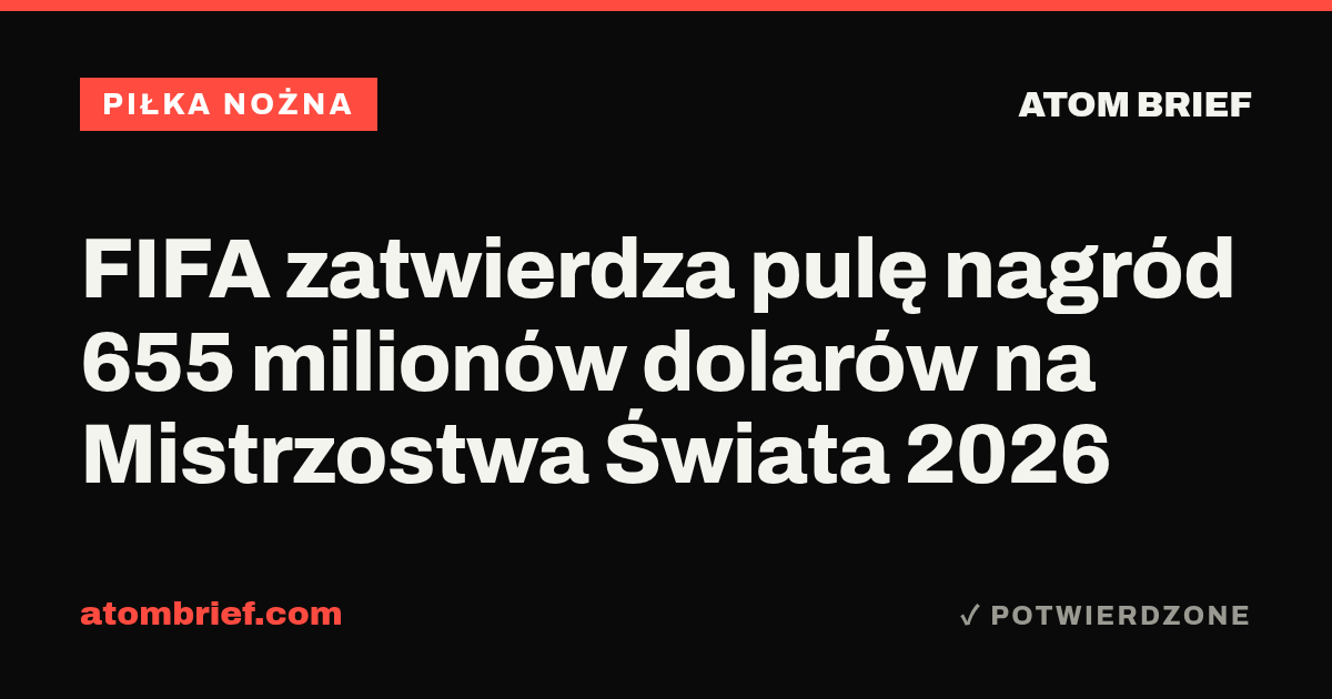 FIFA zatwierdza pulę nagród 655 milionów dolarów na Mistrzostwa Świata 2026