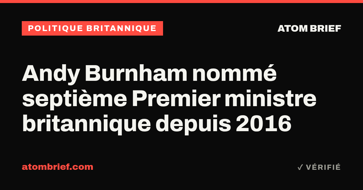 Andy Burnham nommé septième Premier ministre britannique depuis 2016