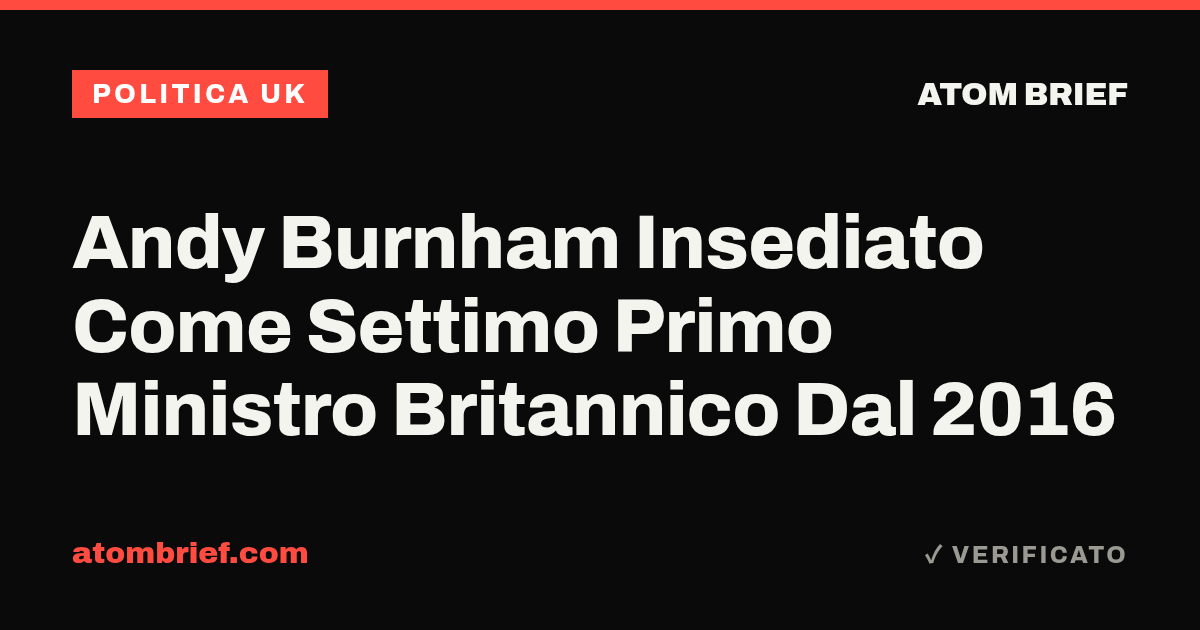 Andy Burnham Insediato Come Settimo Primo Ministro Britannico Dal 2016