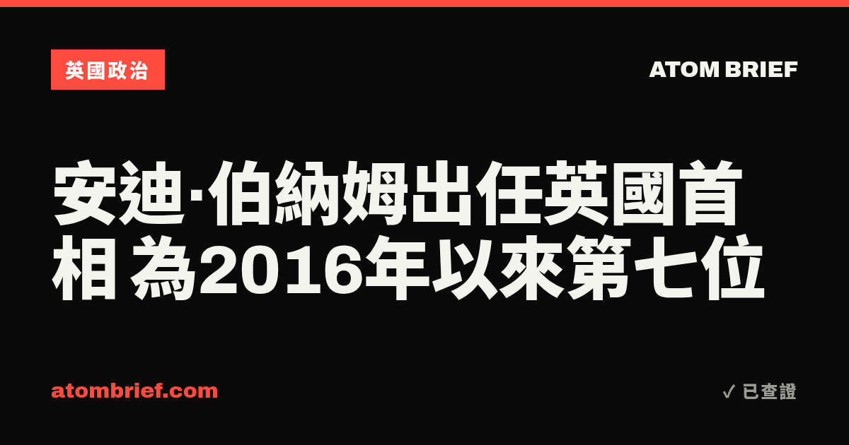 安迪·伯納姆出任英國首相 為2016年以來第七位