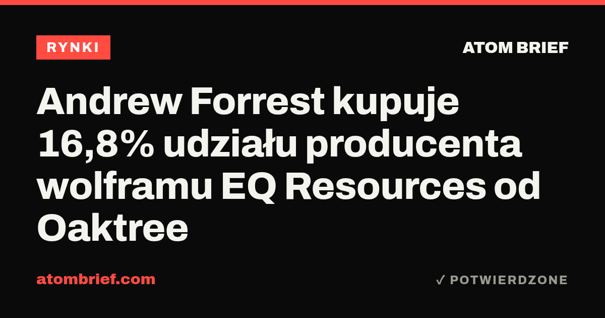 Andrew Forrest kupuje 16,8% udziału producenta wolframu EQ Resources od Oaktree