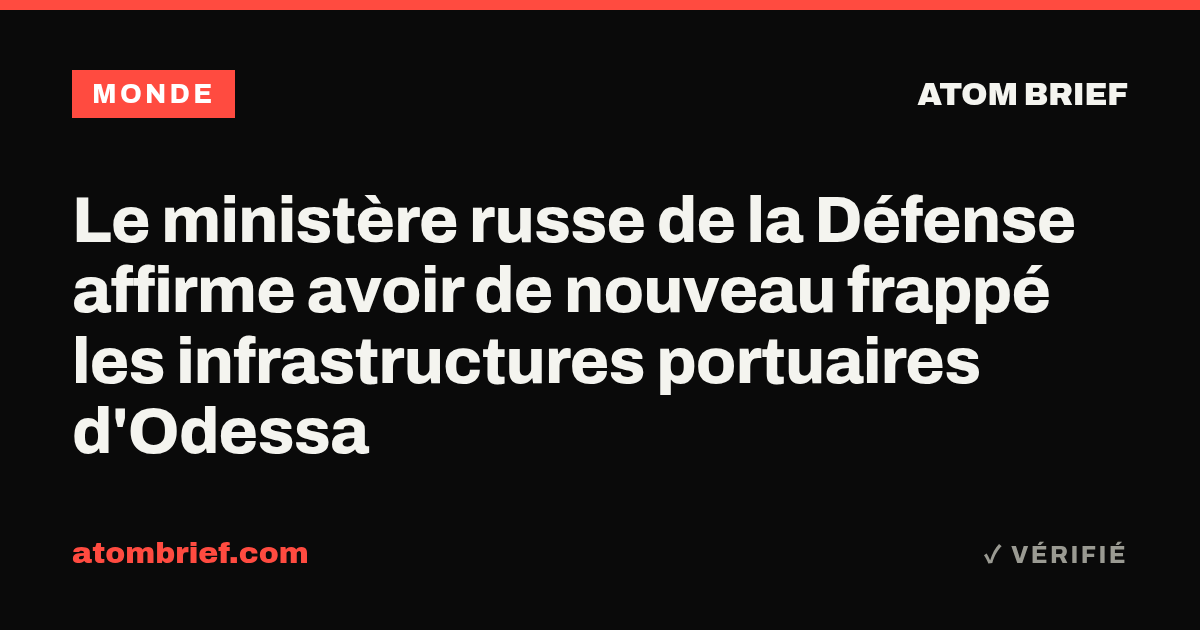 Le ministère russe de la Défense affirme avoir de nouveau frappé les infrastructures portuaires d'Odessa