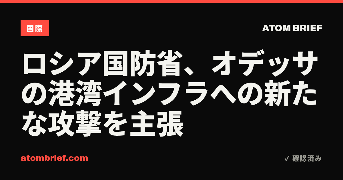 ロシア国防省、オデッサの港湾インフラへの新たな攻撃を主張