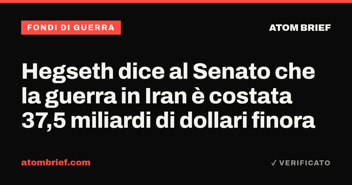 Hegseth dice al Senato che la guerra in Iran è costata 37,5 miliardi di dollari finora
