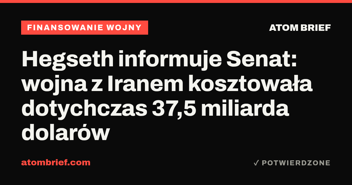 Hegseth informuje Senat: wojna z Iranem kosztowała dotychczas 37,5 miliarda dolarów
